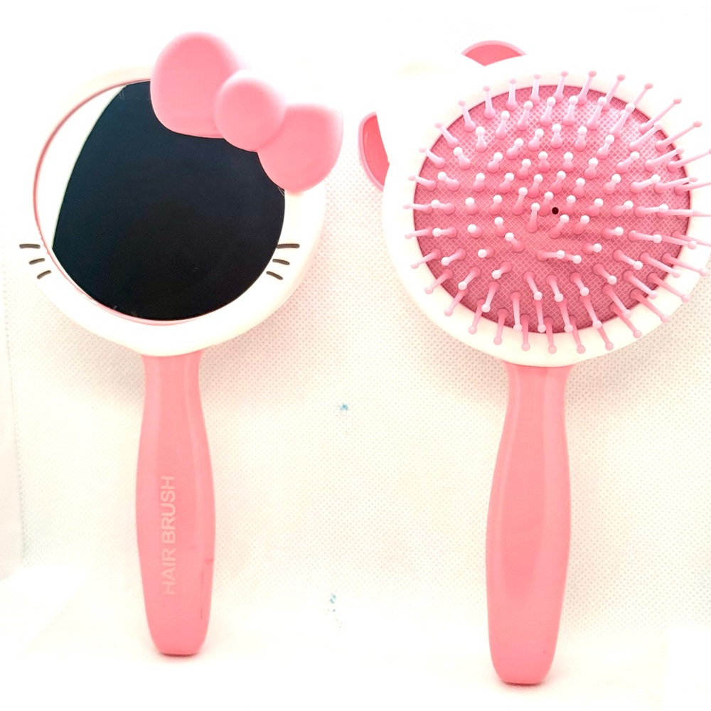 Hello Kitty Pink Hair Brush and Mirror Set back-to-back.